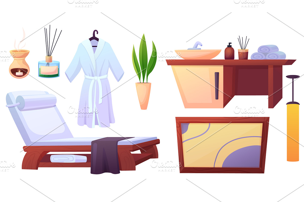 Spa massage elements. Cartoon salon, an Illustration by LadadikArt