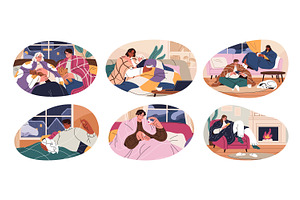 People freezing at home set, a Person Illustration by PaperTrident