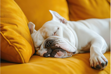 Sleeping Bulldog on Yellow Sofa, an Animal Photo by Lermont51