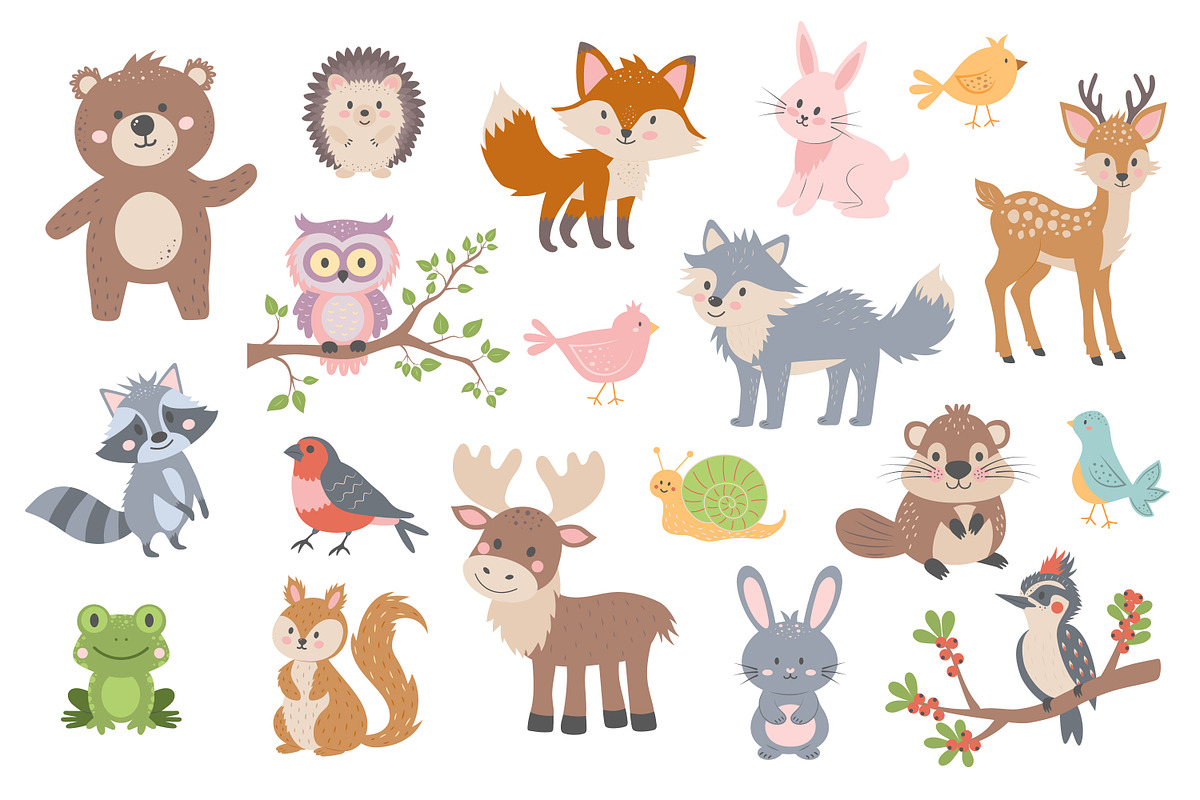Cute forest animals set, an Animal Illustration by JulyGart (Photo 2 of 6)