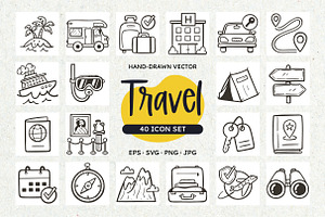 Travel Icons – 40 Hand‑Drawn Icons, an Outline Icon by insemar