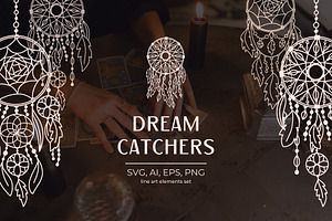 Ethnic Dreamcatchers Line Art Vector, an Object Illustration by ilonitta