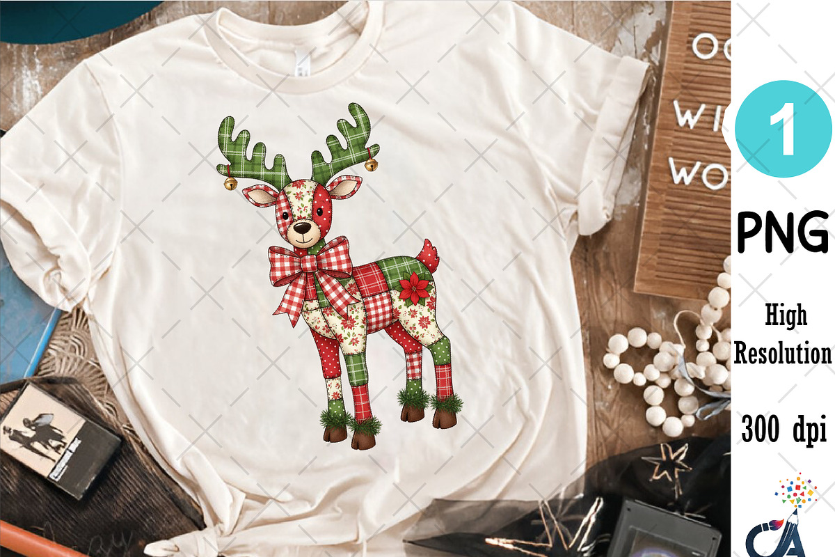 Christmas Patchwork Reindeer PNG, an Illustration by Creative Art (Photo 3 of 6)