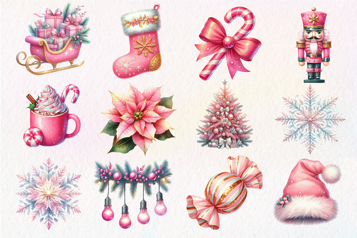 Pink Christmas Sublimation Clipart, an Illustration by Dream Creation (Photo 3 of 5)
