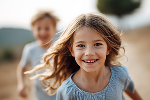 Smiling children running outdoors, a Person Photo by MistyDay