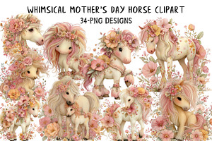 Whimsical Mother's Day Horse Clipart, an Illustration by Daily.Designs