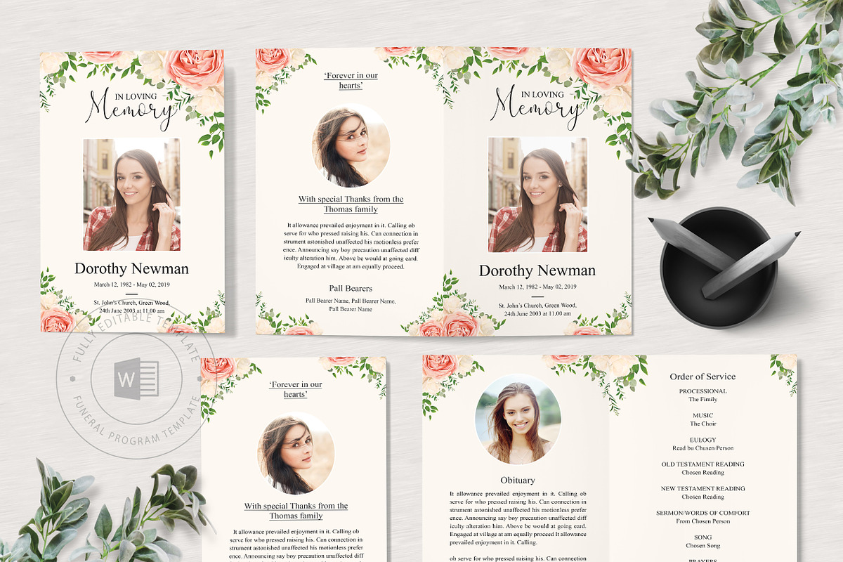 Floral Funeral Program Template, an Invitation Template by TemplatesForest (Photo 3 of 3)