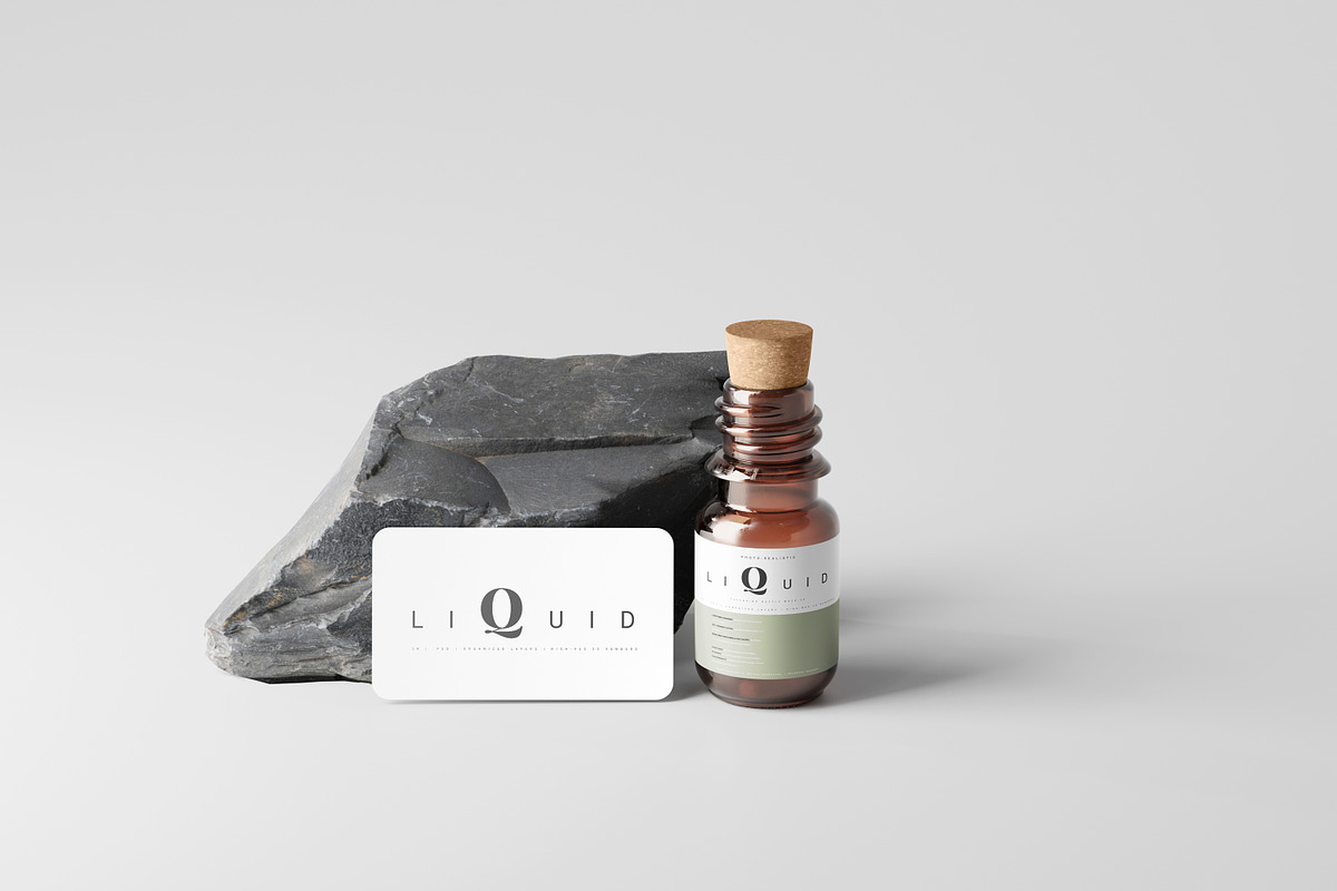 Amber Glass Bottle With Cork Mockup, a Cups & Container Mockup by pmvch (Photo 5 of 10)