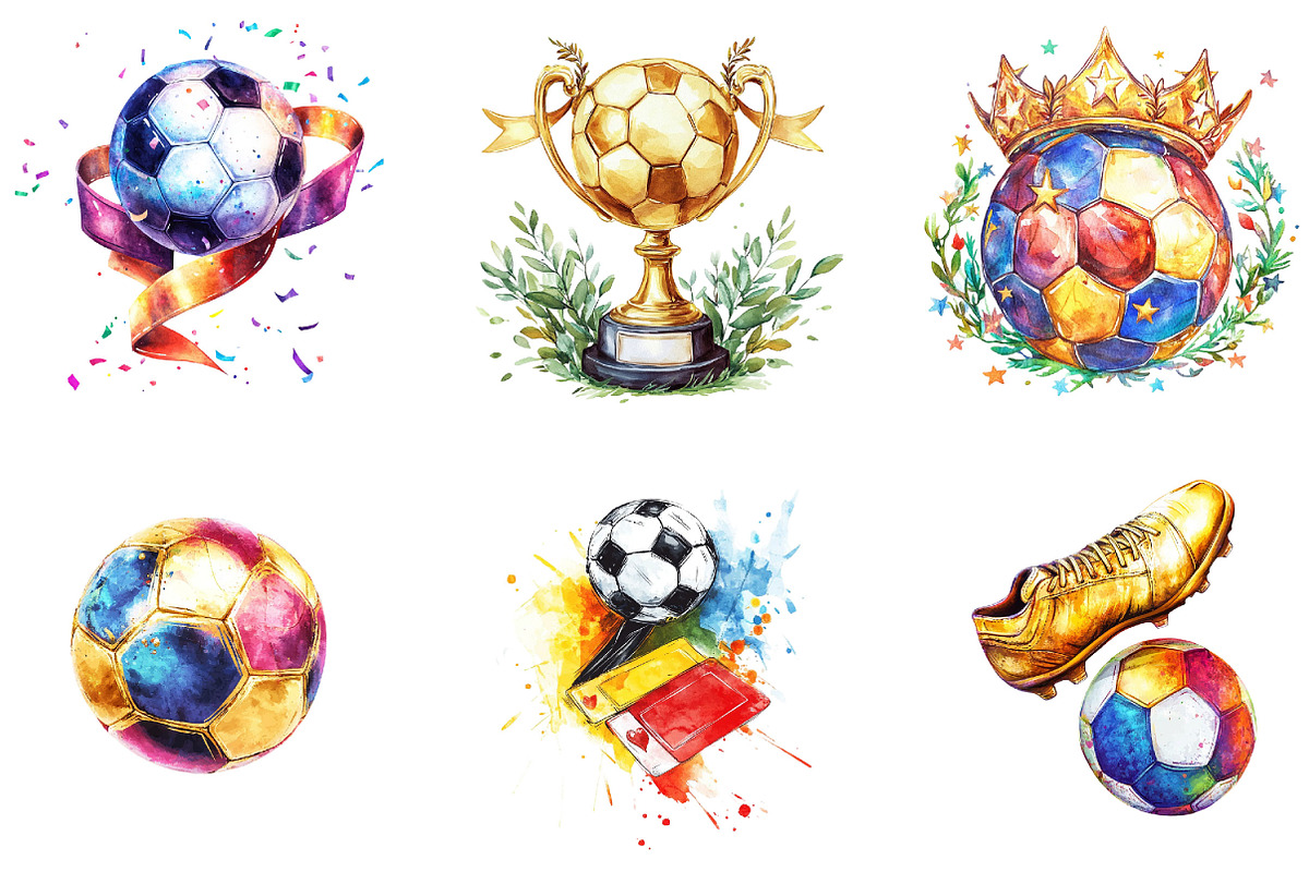 Watercolor Soccer Clipart, a Seasonal Illustration by Designking (Photo 3 of 5)