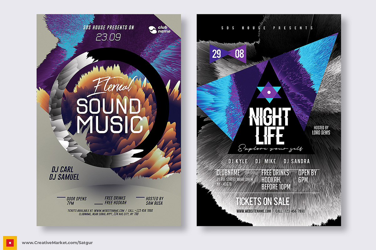 3 Abstract NightClub Party Flyers, a Flyer Template by Satgur Graphic Design (Photo 3 of 9)