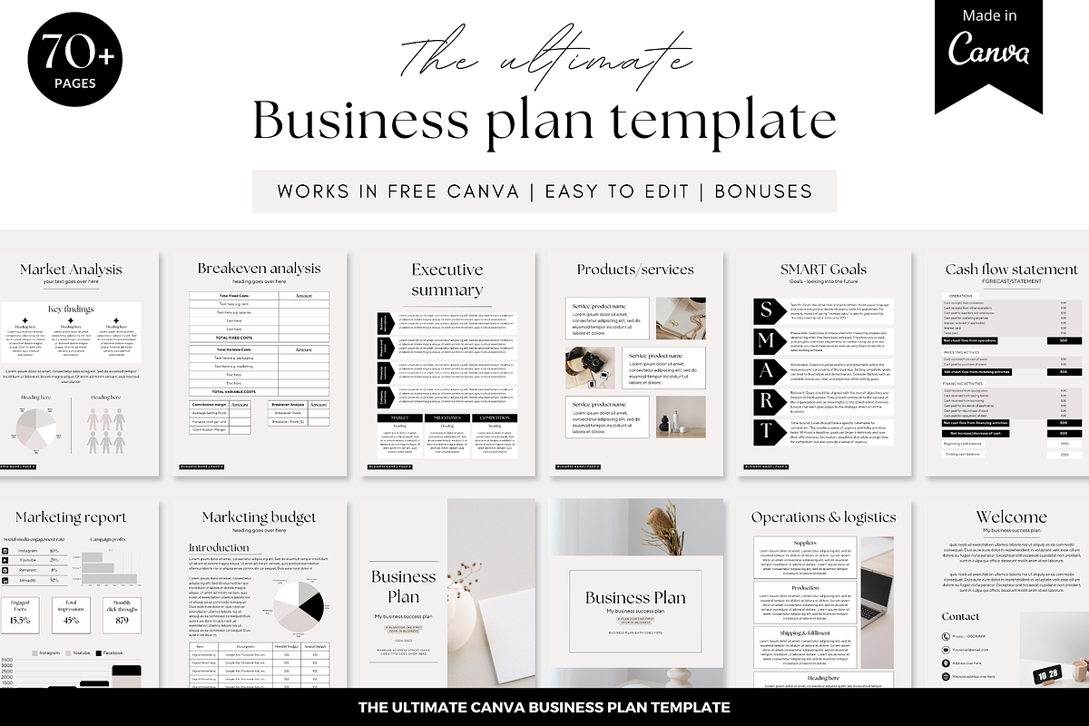 Business plan Canva template, a Design Template by Cate Creates (Photo 1 of 9)