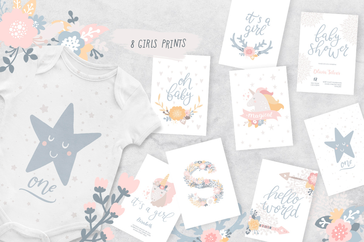 It's a Girl Unicorns and flowers, an Animal Illustration by tatiletters (Photo 4 of 8)