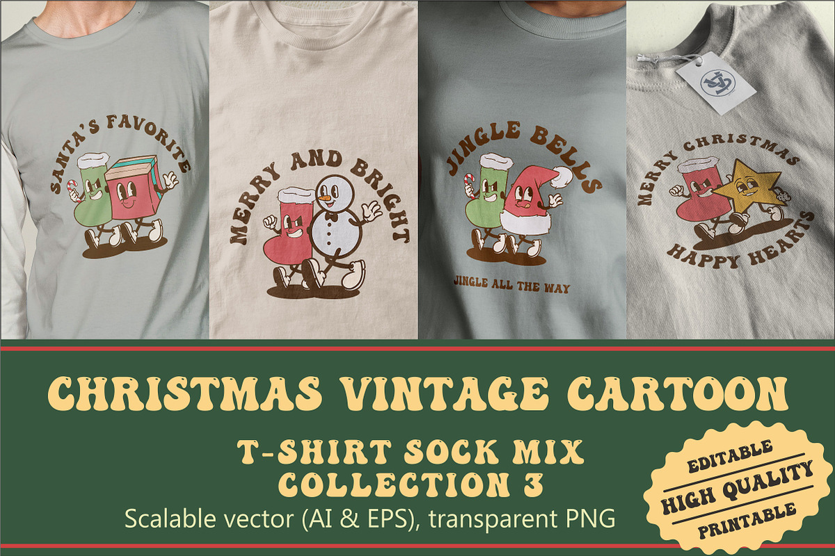 Christmas Sock Mix Vintage Cartoon, an Illustration by vectstudio (Photo 1 of 5)