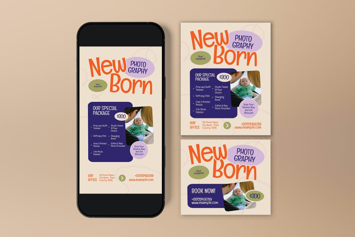 Green Newborn Photography Flyer Set, a Flyer Template by graphicook (Photo 3 of 3)