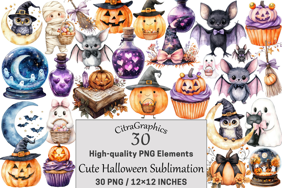 Cute Halloween Watercolor, a Seasonal Illustration by CitraGraphics (Photo 1 of 5)