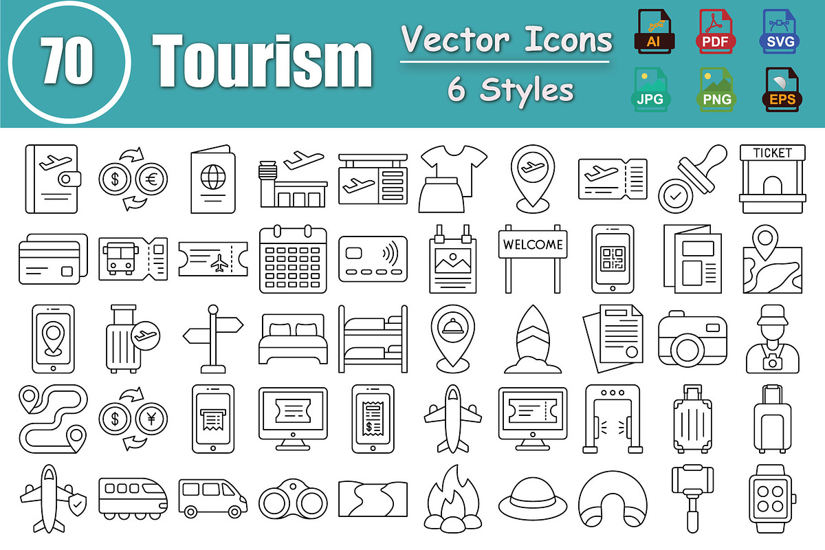 Premium Tourism Vector Icons Pack, an Icon by Vector Portal (Photo 1 of 5)