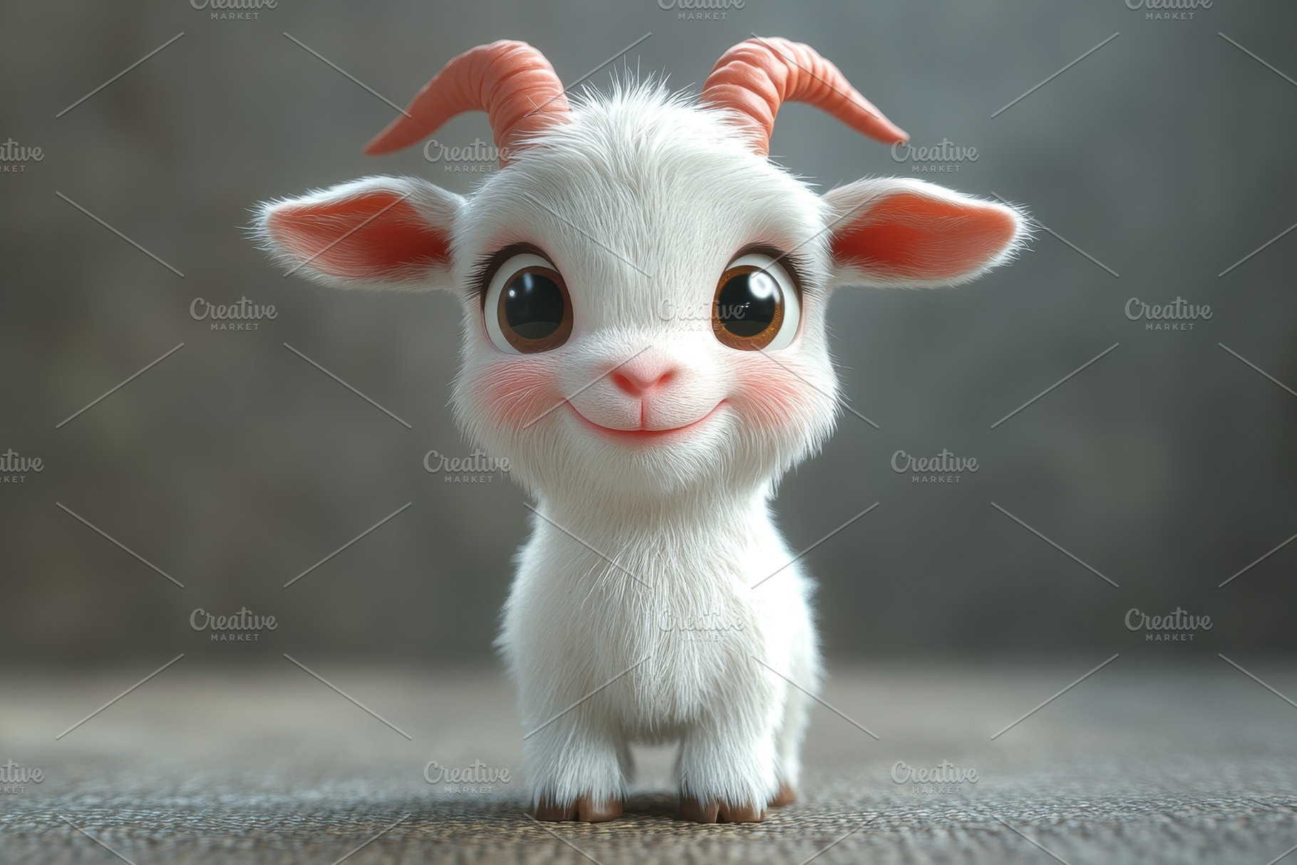 Cute cartoon goat with big eyes and, a Photo by Tanuart