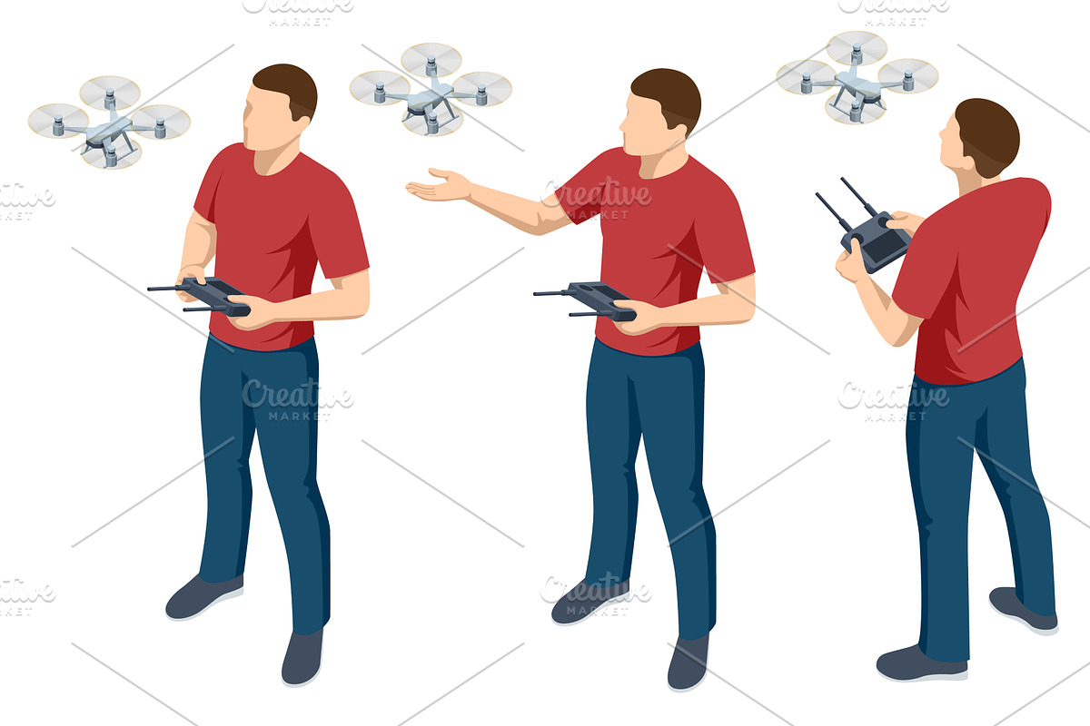 Isometric drone operator shown from, a Technology Illustration by Golden Sikorka