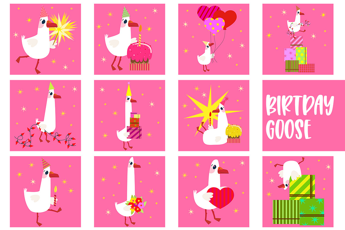 Silly Goose Birthday Clipart Set, an Animal Illustration by the_myro (Photo 1 of 13)