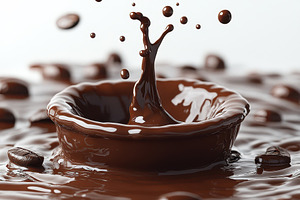 Coffee beans splashing into melted c, a Food & Drink Photo by Pixeness Studio