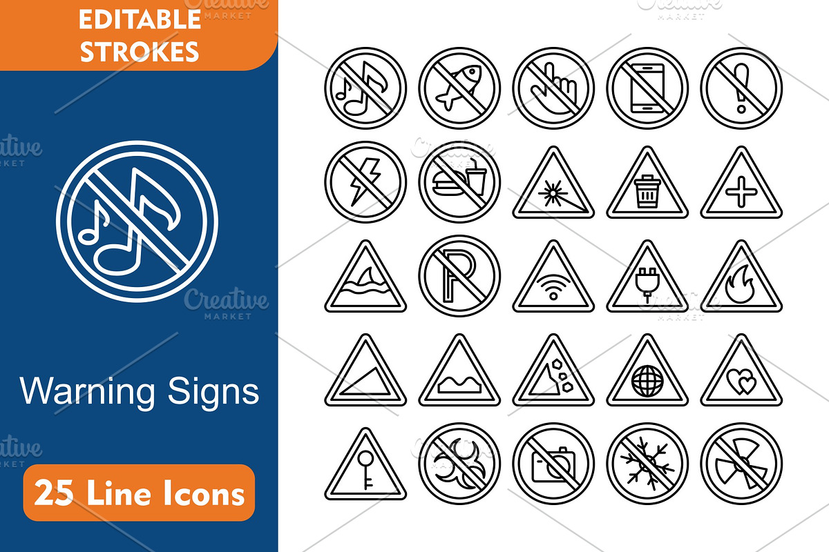 Warning Signs 25 Line Icons, an Icon by Pexelpy