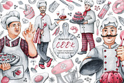 Chef cook, clipart, digital paper, a Food Illustration by Artmanata (Thumbnail 1 of 18)