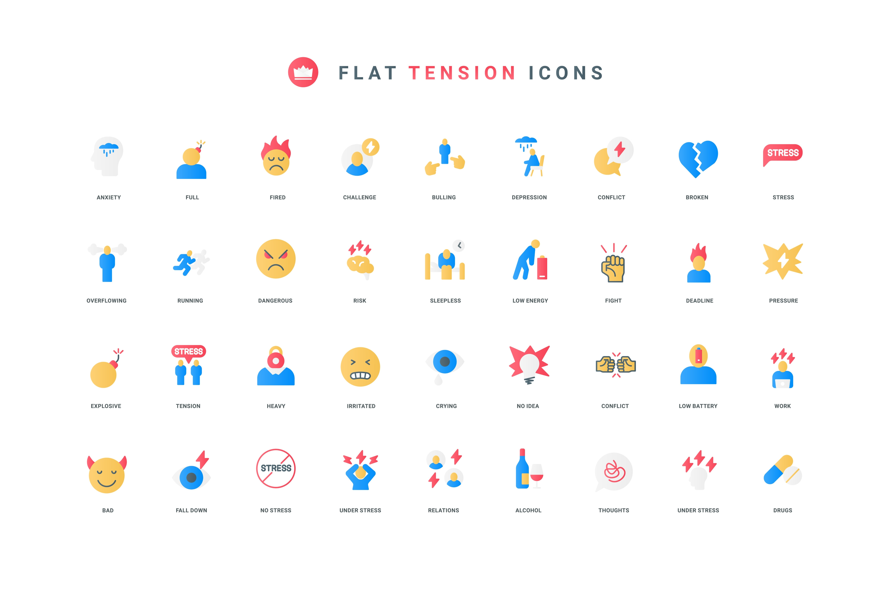 Stress tension problem mental icons, an Object Illustration by Lemberg ...