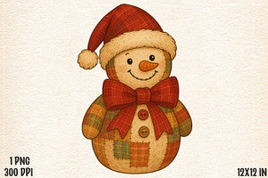 Patchwork Christmas Snowman PNG, an Illustration by Designworld