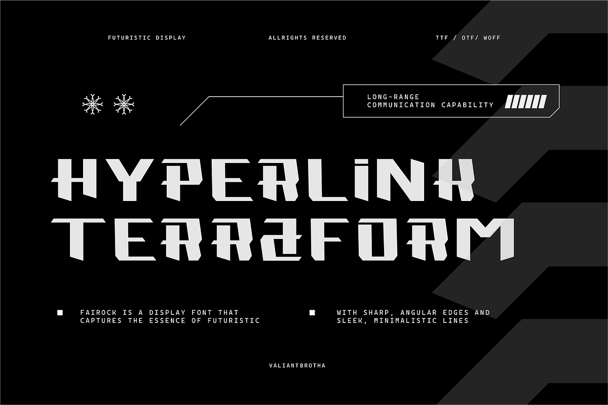 VB Fairock - Futuristic Display Font, a Sans Serif Font by VALIANTBROTHA (Photo 7 of 11)