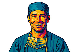 Smiling Surgeon vector illustration, a Healthcare Illustration by AlexArt
