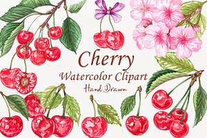 Cherry Watercolor Clipart