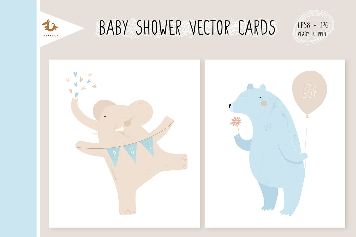 Baby Shower Vector Cards & Patterns, a Seasonal Illustration by Pokraky (Photo 2 of 6)