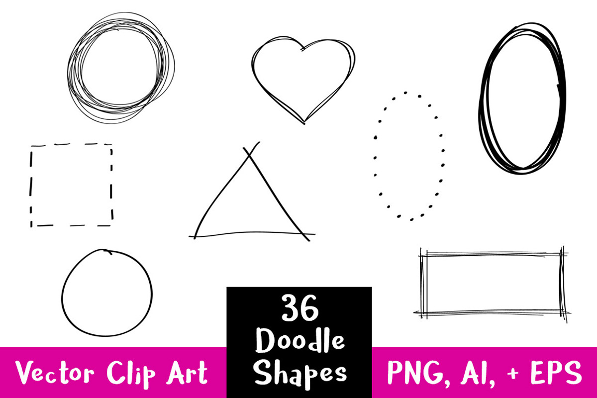 36 Doodle Basic Shapes Clipart, an Illustration by The Digital Download Shop (Photo 1 of 4)