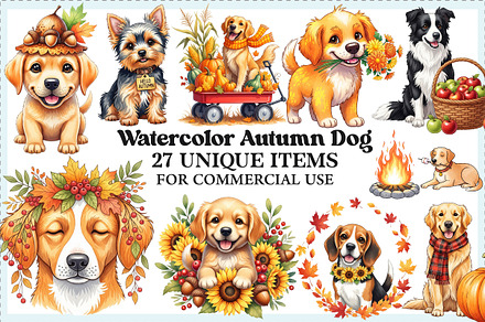 Watercolor Autumn Dog Clipart