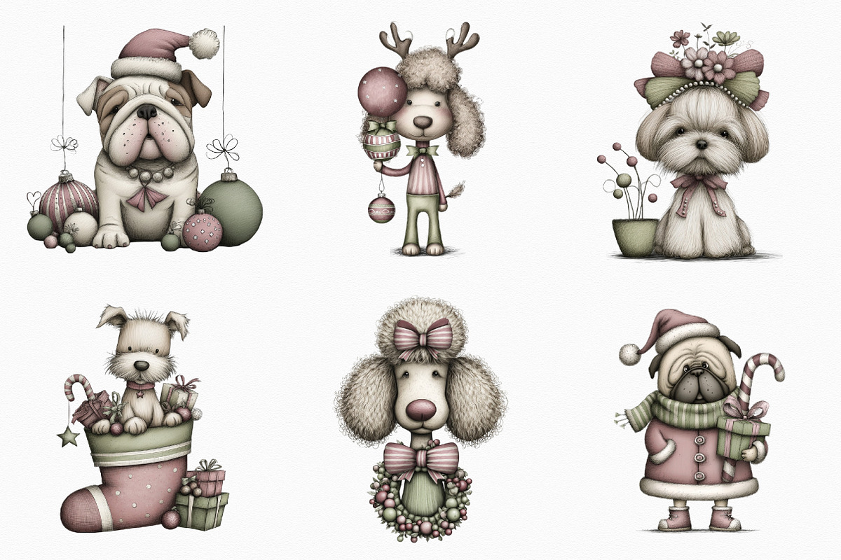 Whimsical Christmas Dog Clipart, a Seasonal Illustration by designcity5 (Photo 3 of 5)