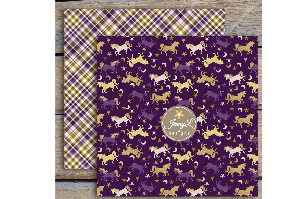 Unicorn Digital Papers & Clipart, a Pattern Graphic by JennyL Designs (Photo 4 of 6)