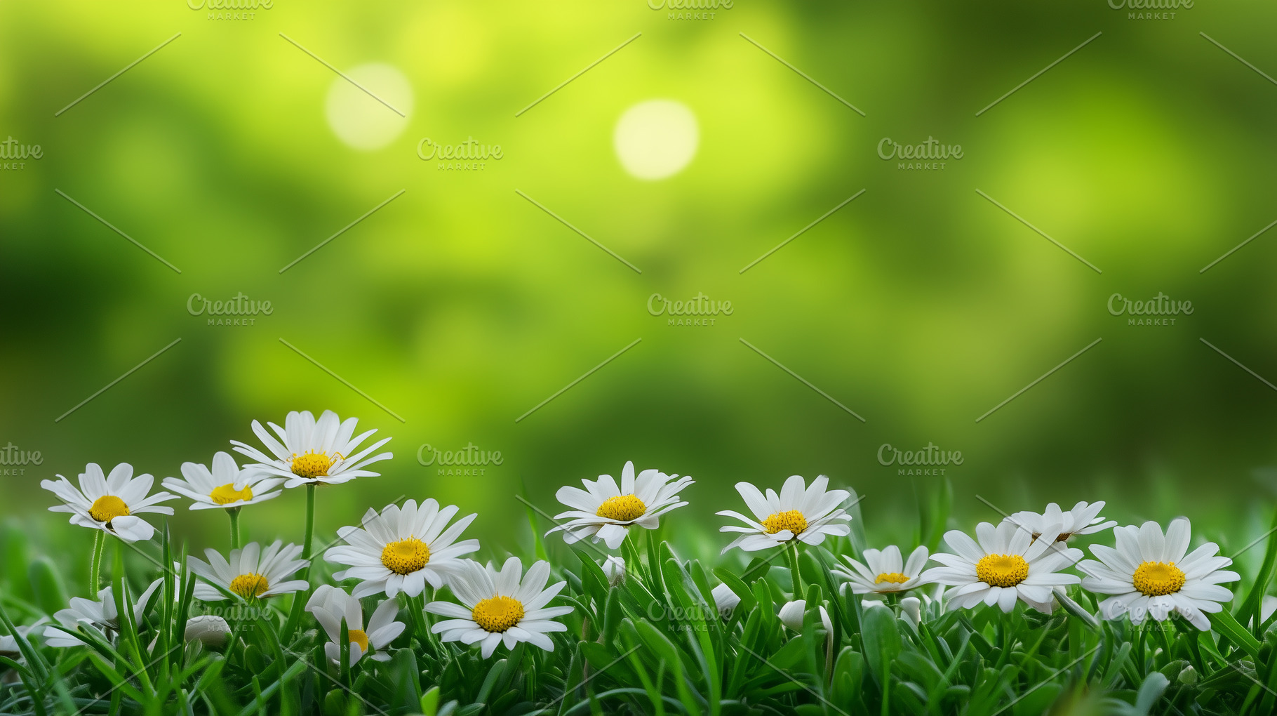 White daisies blooming in lush green, a Nature Photo by MistyDay