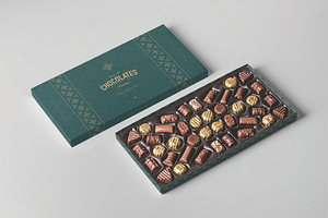 Flat Lay Open Chocolate Box Mockup, a Packaging Mockup by DesignRushMarket