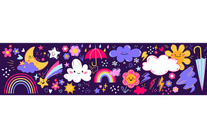 Weather cute kid cartoon set, an Illustration by art PVP - market