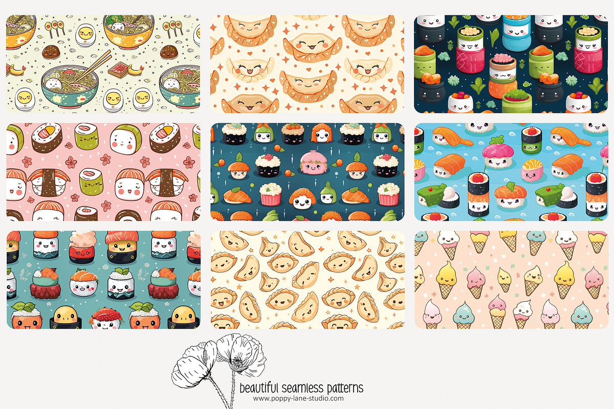 70 kawaii food seamless pattern, a Pattern Graphic by Poppy Lane Studio (Photo 4 of 10)