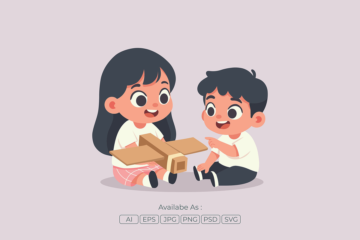 Kids Playing Cardboard Airplane, a Person Illustration by Partikusi Design (Photo 2 of 3)