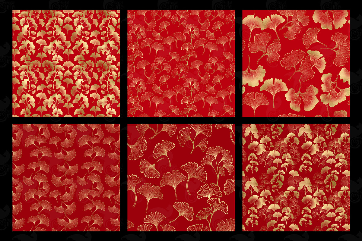 Red and Gold Ginkgo Digital Paper, a Texture Graphic by Digital Curio (Photo 5 of 5)