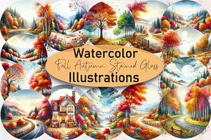 Fall Autumn Stained Glass Clipart Bu, an Illustration by SVGArt