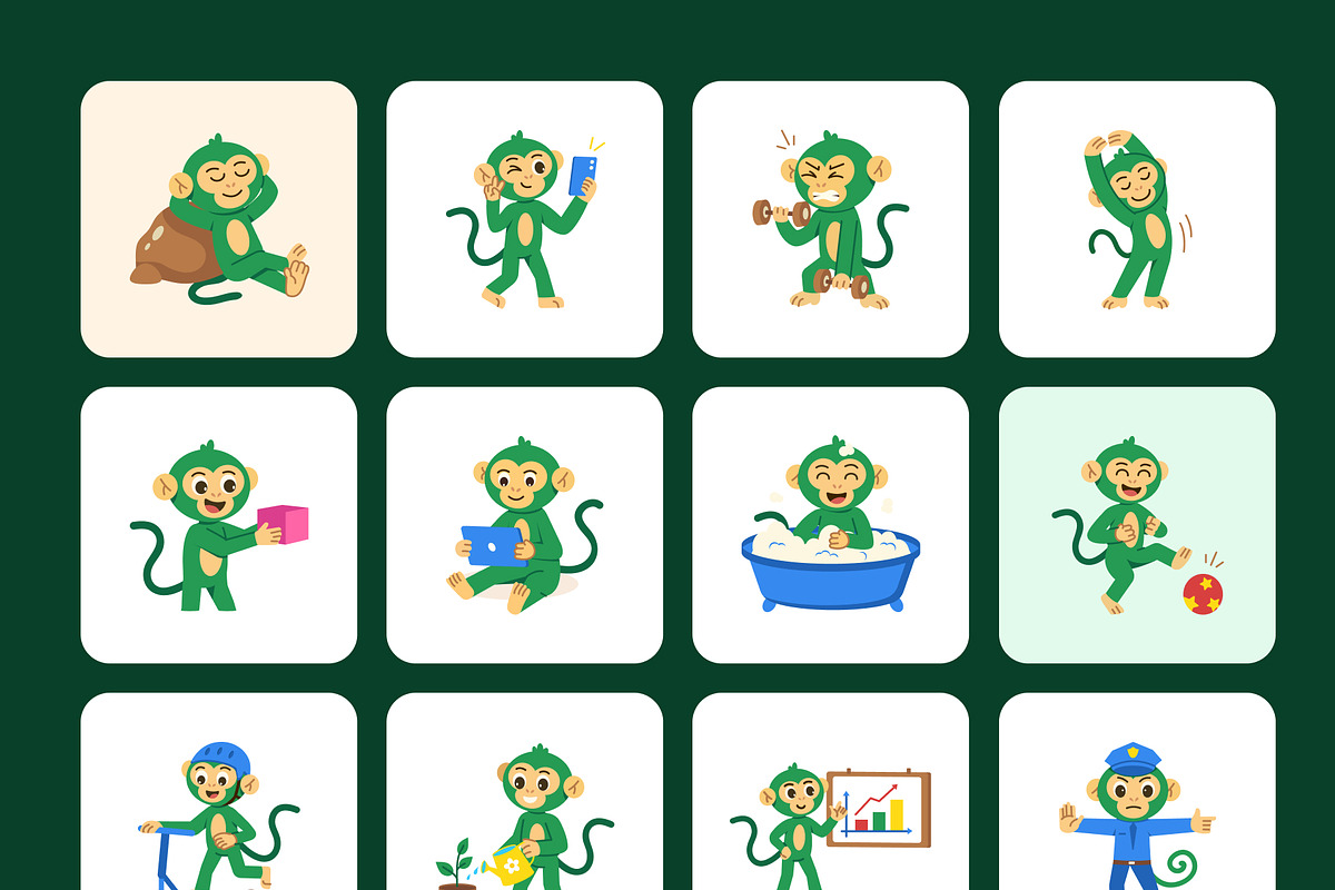 100 Cute Monkey Vector Icons, an Emoji Icon by Creative Stall (Photo 10 of 11)