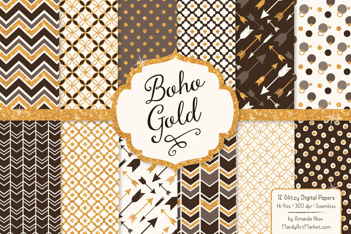 Chocolate Bohemian Glitter Patterns, a Pattern Graphic by Amanda Ilkov (Photo 1 of 3)