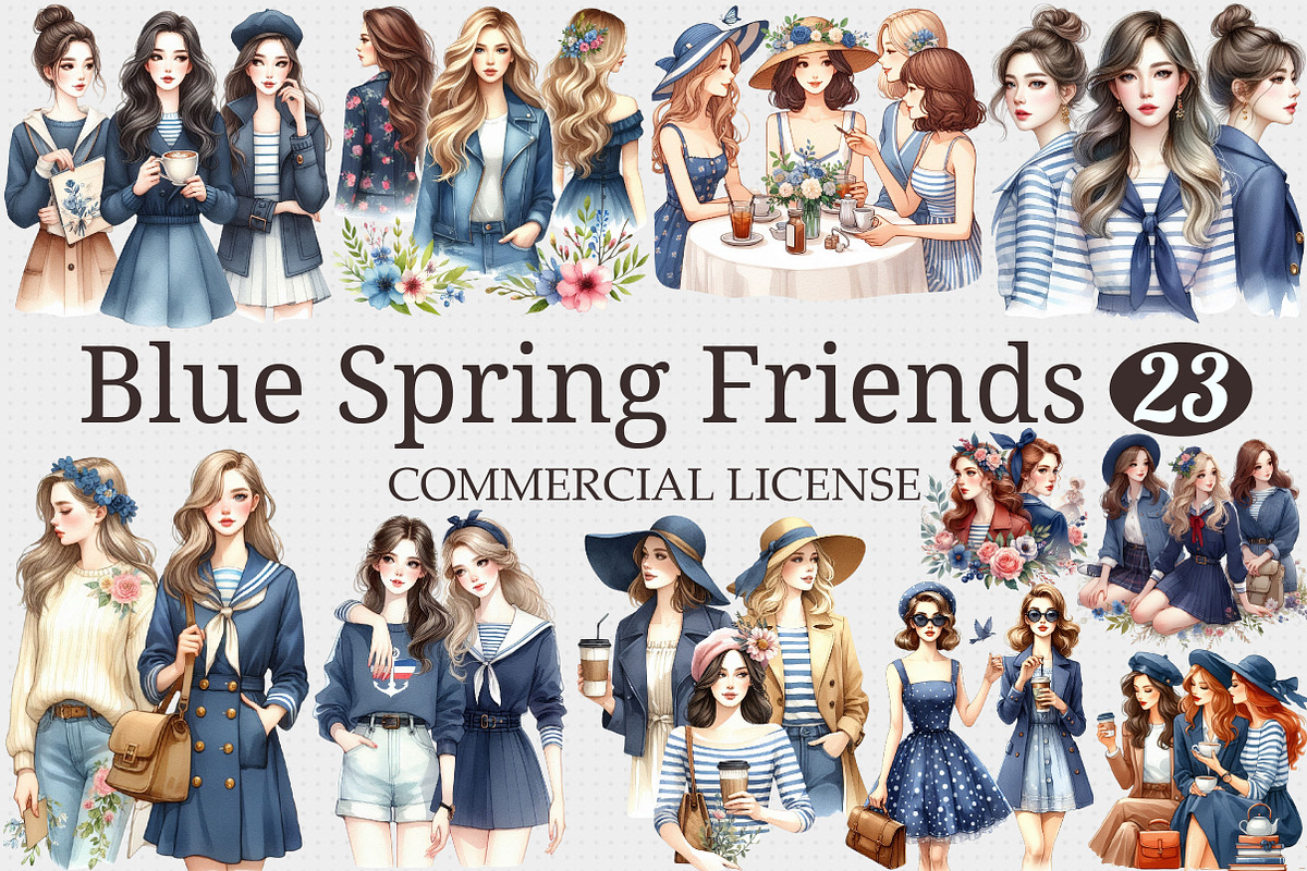 Navy Blue Spring Friends Watercolor, a Graphic by designcity5 (Photo 1 of 5)