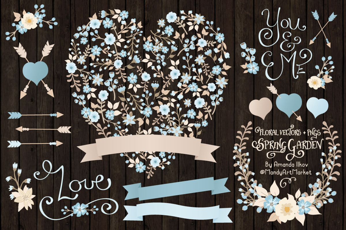 Soft Blue Floral Heart & Banners, an Illustration by Amanda Ilkov (Photo 2 of 4)
