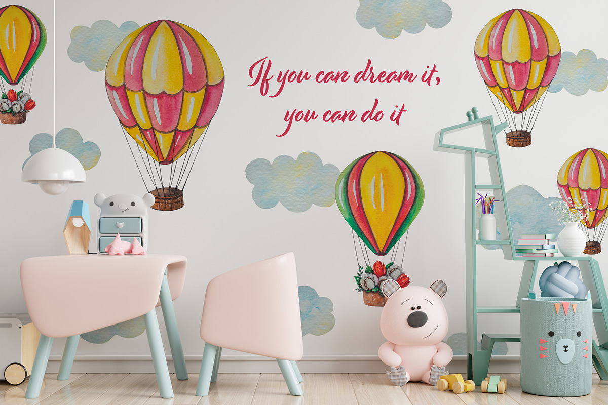 Hot Air Balloons Watercolor Clipart, a Transportation Illustration by AnastasiaWatercolor (Photo 8 of 9)