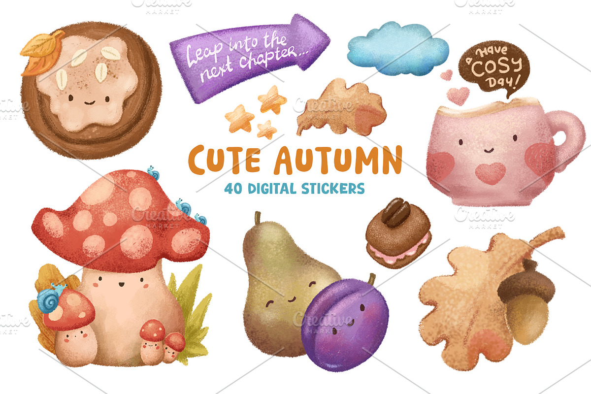 Cozy Autumn Fall Sticker Set., an Object Illustration by RabbitAndPencil (Photo 1 of 8)