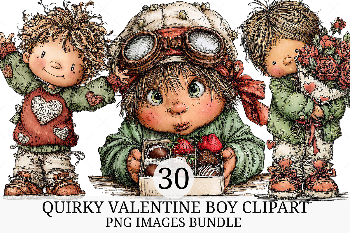 Quirky Valentine Boy Clipart, an Illustration by Craft Nest (Photo 1 of 9)